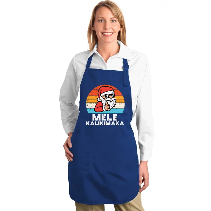 Santa Mele Kalikimaka Hawaiian Christmas Xmas Gift Full-Length Apron With Pocket