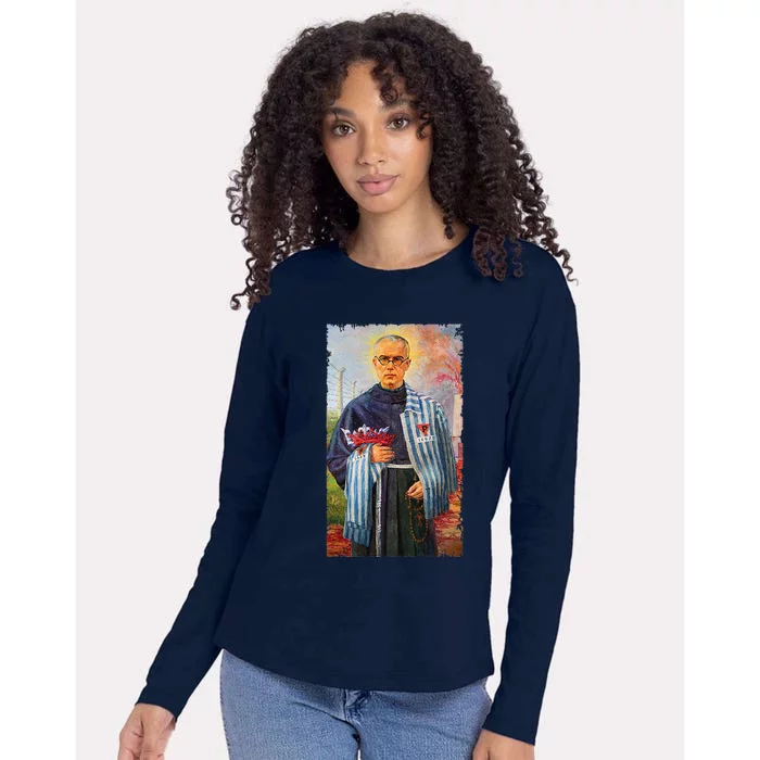 St Maximilian Kolbe Two Crowns Catholic Saint Womens Cotton Relaxed Long Sleeve T-Shirt