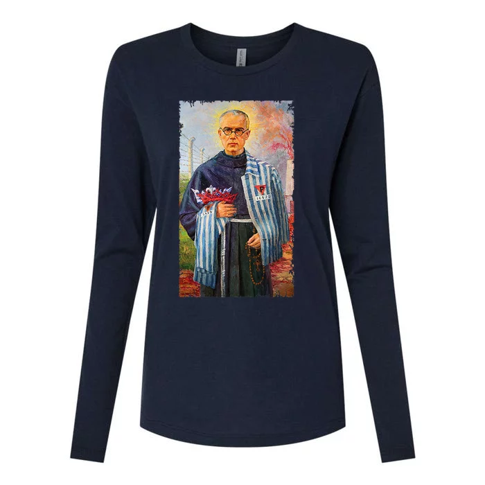 St Maximilian Kolbe Two Crowns Catholic Saint Womens Cotton Relaxed Long Sleeve T-Shirt