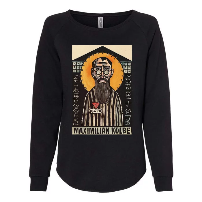 St Maximilian Kolbe Two Crowns Catholic Saint Womens California Wash Sweatshirt