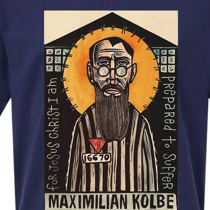 St Maximilian Kolbe Two Crowns Catholic Saint Sueded Cloud Jersey T-Shirt