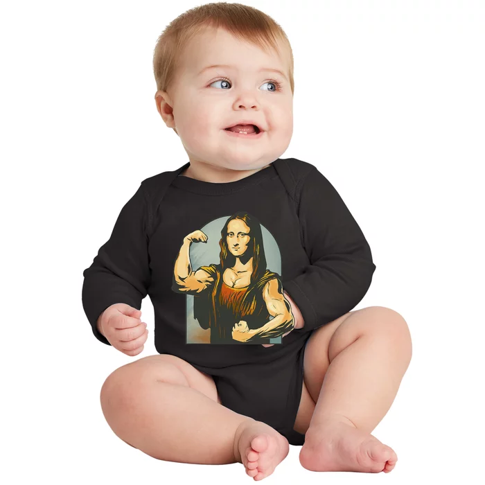 Strong Mona Lisa Leonardo Da Vinci Motiv Bodybuilding Body Baby Long Sleeve Bodysuit