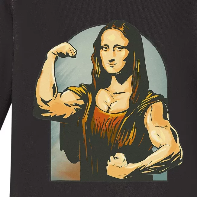 Strong Mona Lisa Leonardo Da Vinci Motiv Bodybuilding Body Baby Long Sleeve Bodysuit