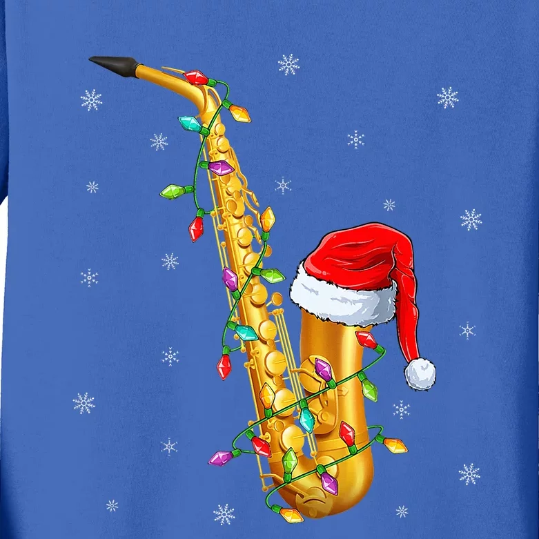 Saxophone Music Lover Xmas Lights Santa Saxophone Christmas Kids Long Sleeve Shirt