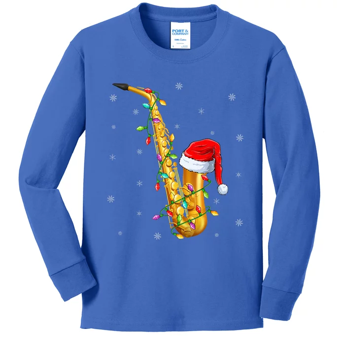 Saxophone Music Lover Xmas Lights Santa Saxophone Christmas Kids Long Sleeve Shirt