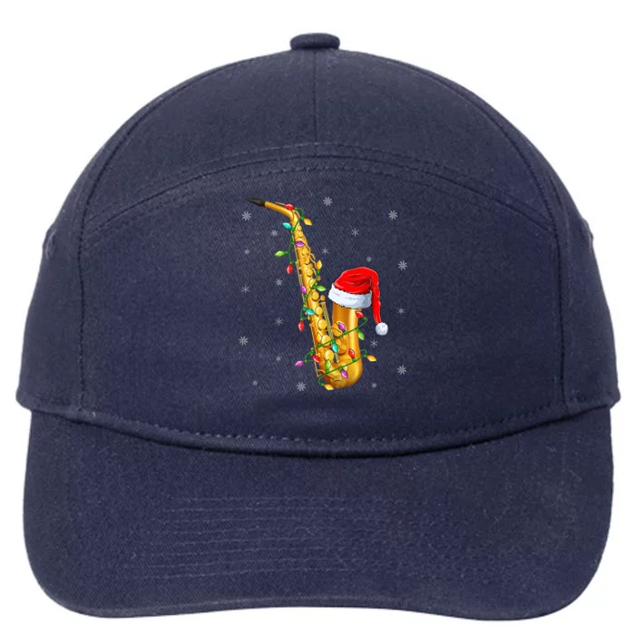 Saxophone Music Lover Xmas Lights Santa Saxophone Christmas 7-Panel Snapback Hat