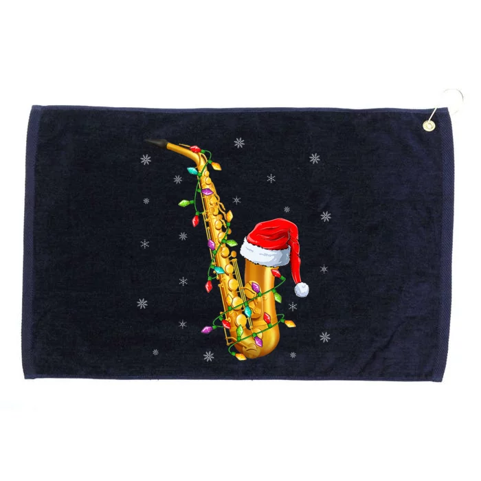 Saxophone Music Lover Xmas Lights Santa Saxophone Christmas Grommeted Golf Towel