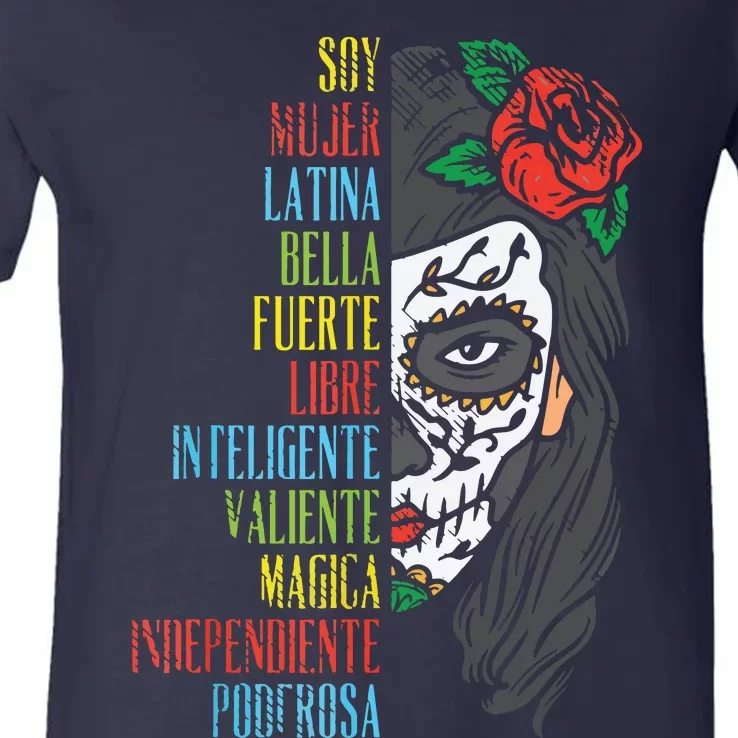 Soy Mujer Latina Sugar Skull Women Cinco De Mayo Hispanic V-Neck T-Shirt