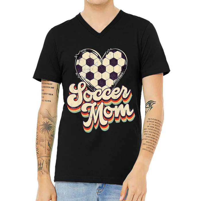 Soccer Mom Leopard Ball Mom Vintage Mother's Day V-Neck T-Shirt