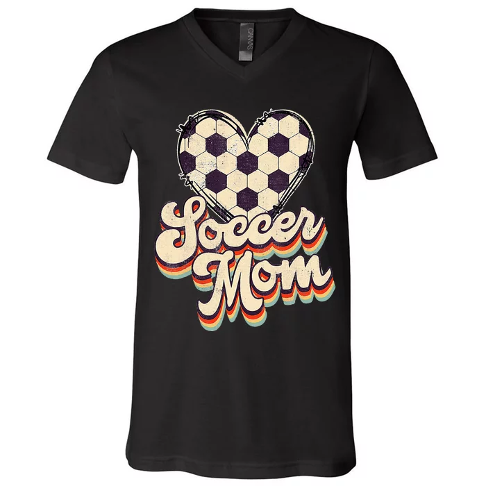 Soccer Mom Leopard Ball Mom Vintage Mother's Day V-Neck T-Shirt