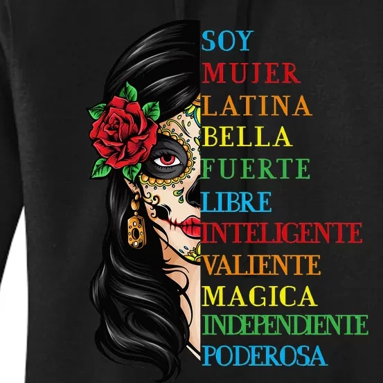 Soy Mujer Latina Chingona Red Rose in Hair Inspirational Women's Pullover Hoodie