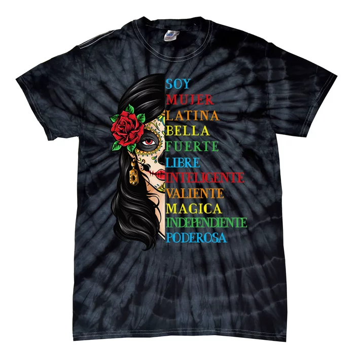 Soy Mujer Latina Chingona Red Rose in Hair Inspirational Tie-Dye T-Shirt