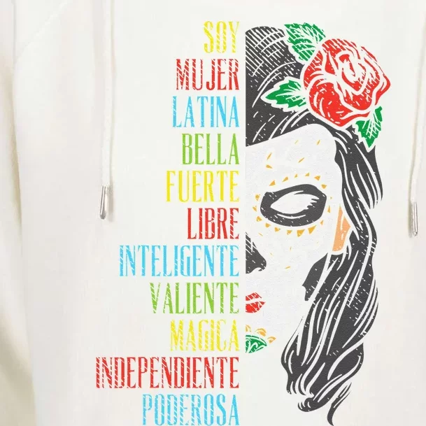 Soy Mujer Latina Sugar Skull Women Cinco De Mayo Hispanic Womens Funnel Neck Pullover Hood