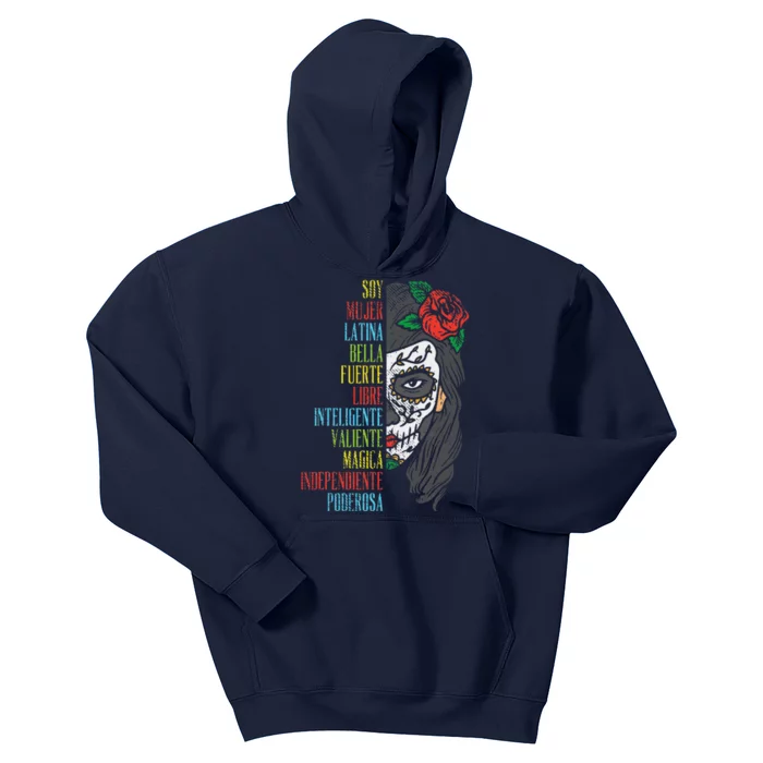 Soy Mujer Latina Sugar Skull Women Cinco De Mayo Hispanic Kids Hoodie