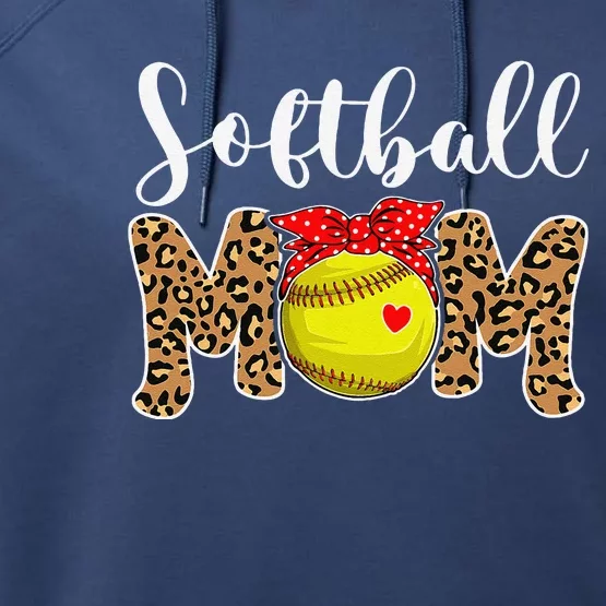 Softball Mom Leopard Messy Bun Game Day Funny Mothers Day Performance Fleece Hoodie