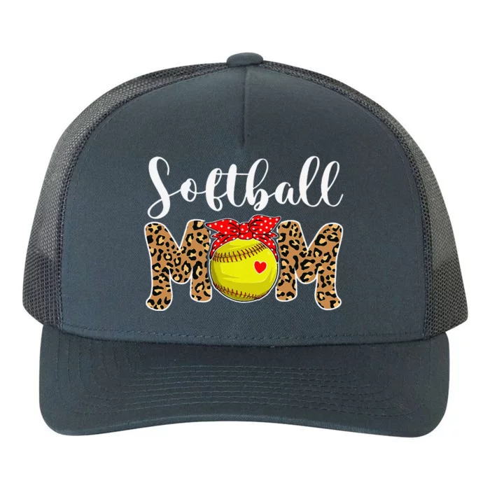 Softball Mom Leopard Messy Bun Game Day Funny Mothers Day Yupoong Adult 5-Panel Trucker Hat