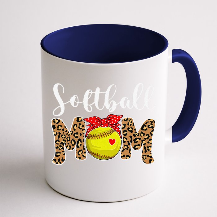 Softball Mom Leopard Messy Bun Game Day Funny Mothers Day Front & Back Coffee Mug