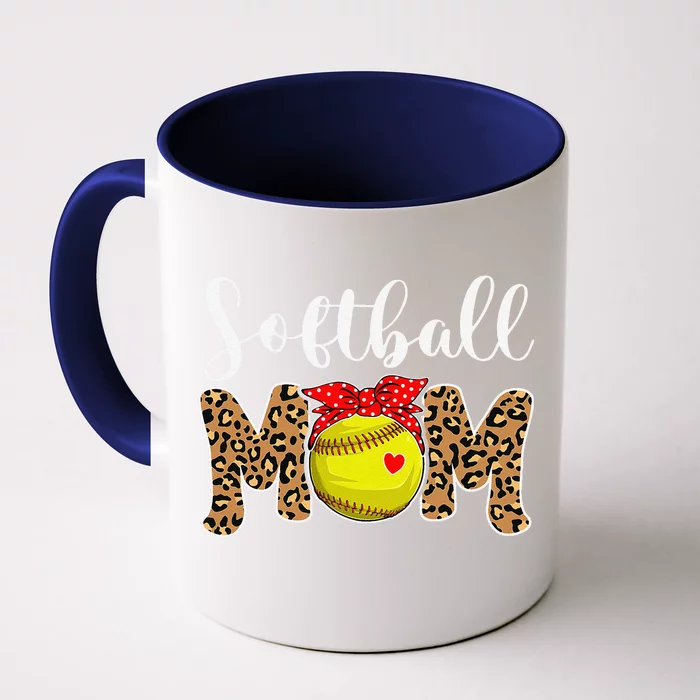 Softball Mom Leopard Messy Bun Game Day Funny Mothers Day Front & Back Coffee Mug