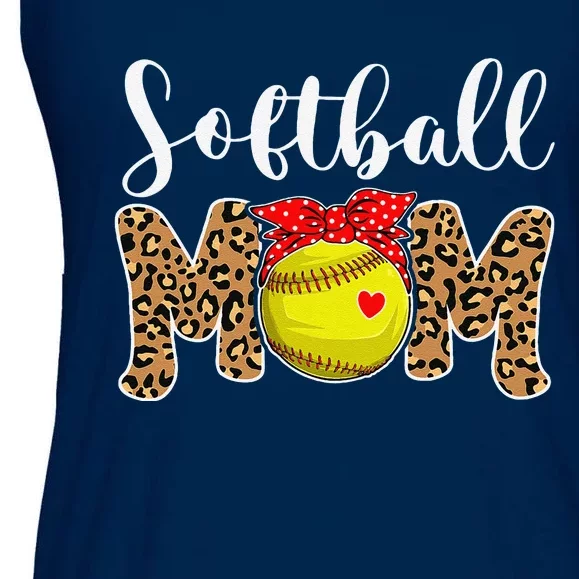 Softball Mom Leopard Messy Bun Game Day Funny Mothers Day Ladies Essential Flowy Tank