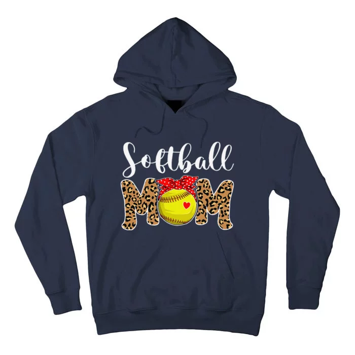 Softball Mom Leopard Messy Bun Game Day Funny Mothers Day Tall Hoodie