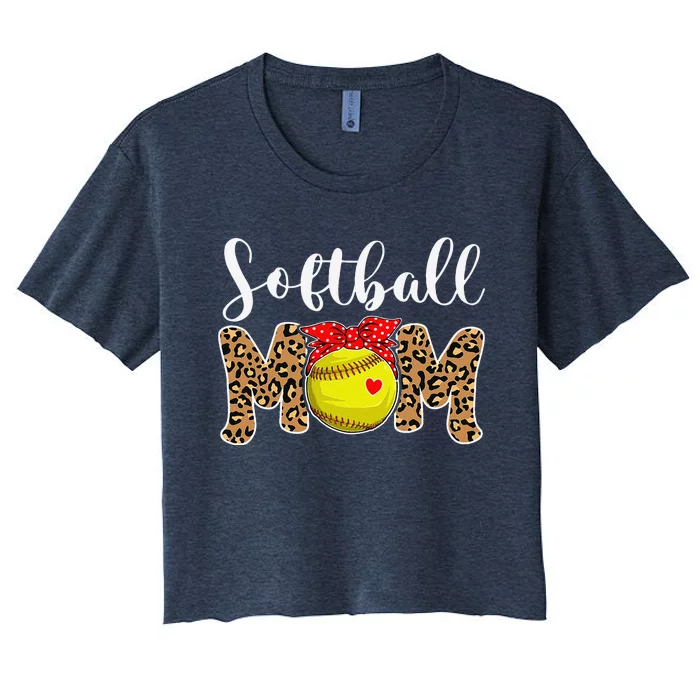 Softball Mom Leopard Messy Bun Game Day Funny Mothers Day Women's Crop Top Tee