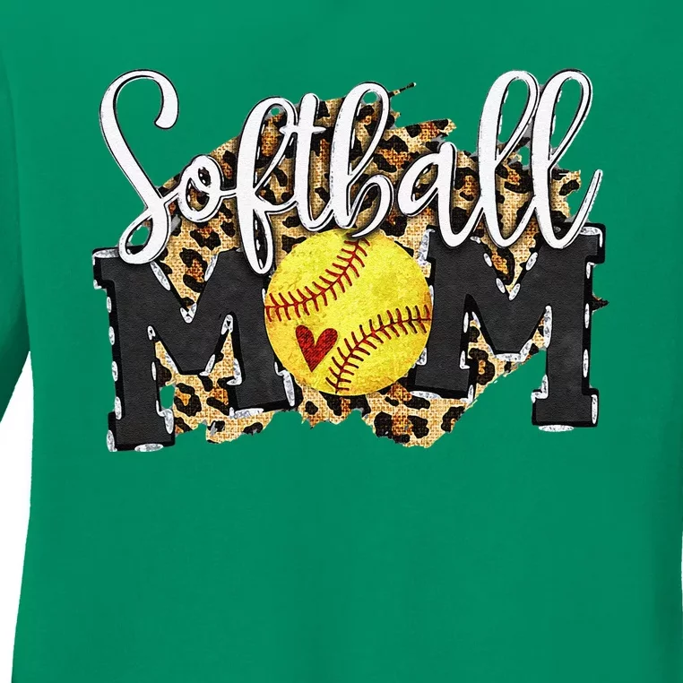 Softball Mom Leopard Funny Baseball Mom MotherS Day 2024 Ladies Long Sleeve Shirt