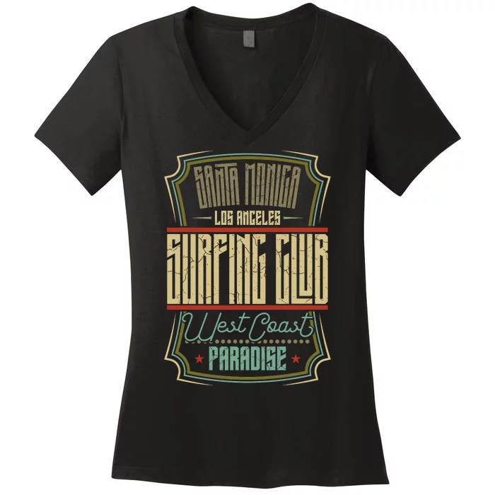 Santa Monica Los Angeles Surfing Club Women's V-Neck T-Shirt