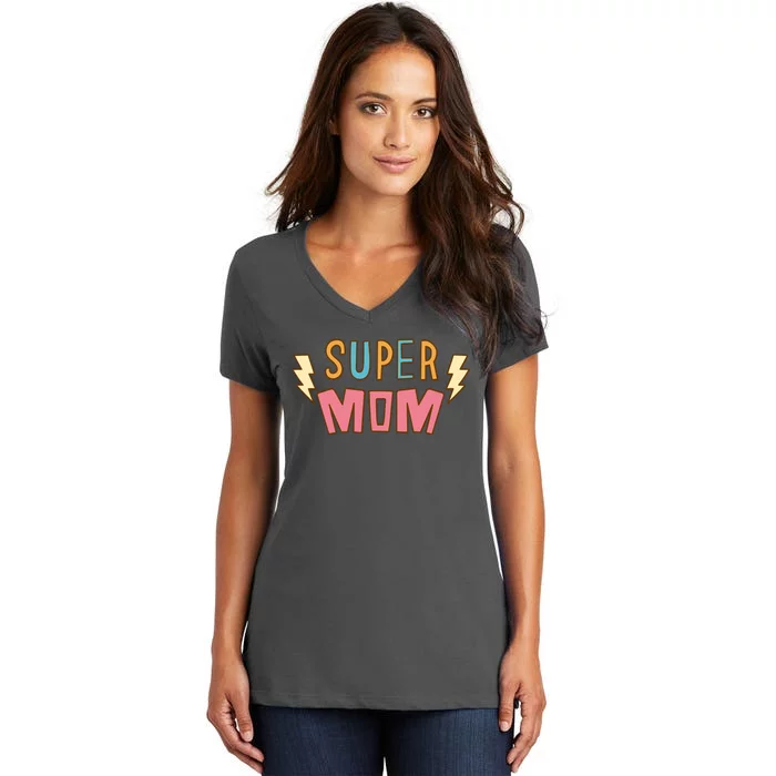 Super Mom Lighting Bolt Gift Women's V-Neck T-Shirt