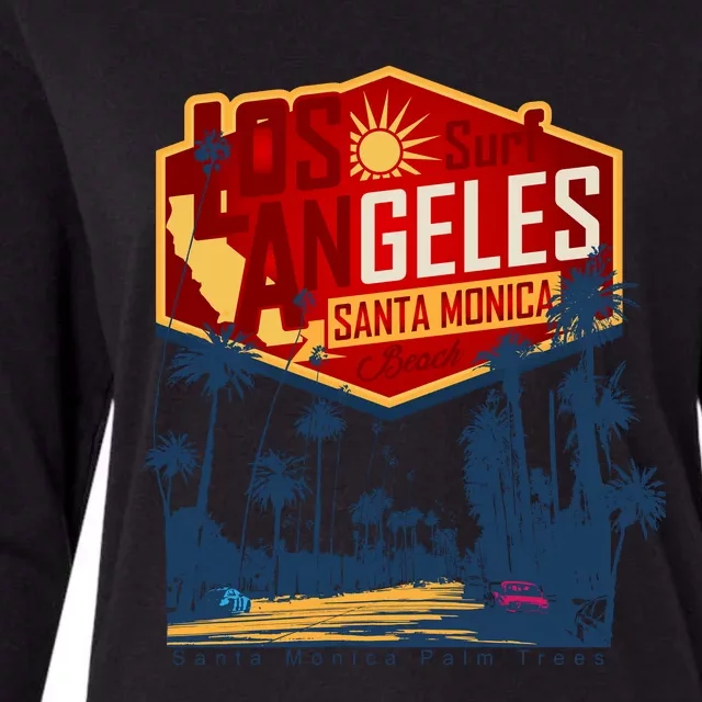 Santa Monica LA Los Angeles Retro Surf Beach Womens Cotton Relaxed Long Sleeve T-Shirt