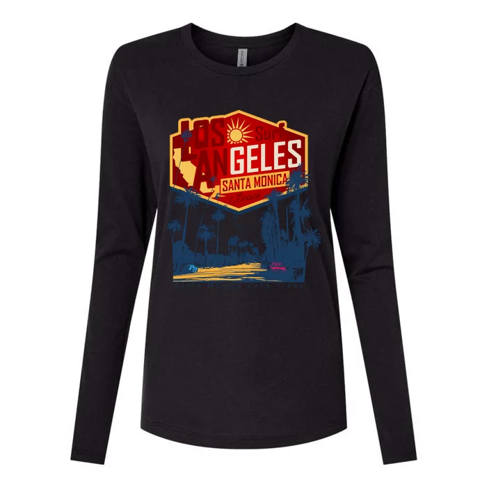 Santa Monica LA Los Angeles Retro Surf Beach Womens Cotton Relaxed Long Sleeve T-Shirt