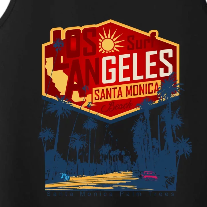 Santa Monica LA Los Angeles Retro Surf Beach Performance Tank