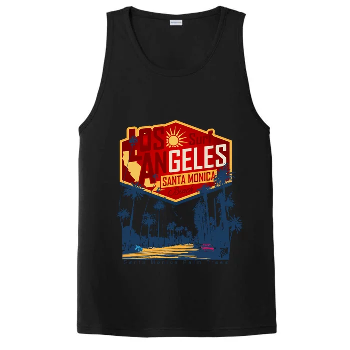 Santa Monica LA Los Angeles Retro Surf Beach Performance Tank