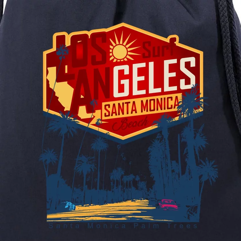 Santa Monica LA Los Angeles Retro Surf Beach Drawstring Bag