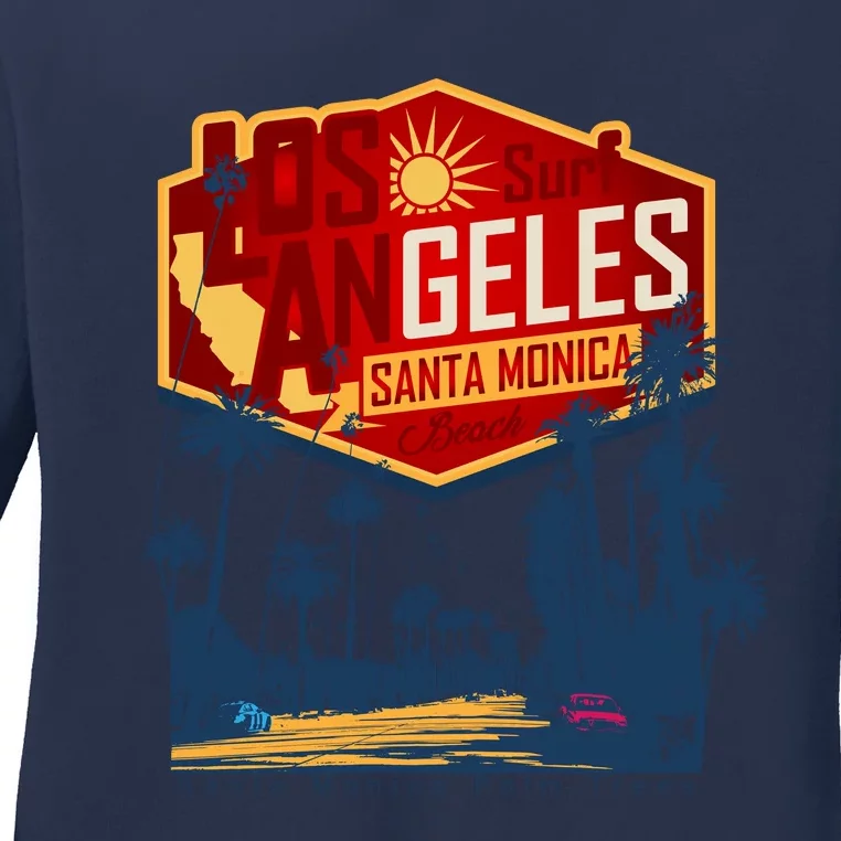 Santa Monica LA Los Angeles Retro Surf Beach Ladies Long Sleeve Shirt