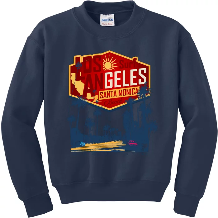 Santa Monica LA Los Angeles Retro Surf Beach Kids Sweatshirt