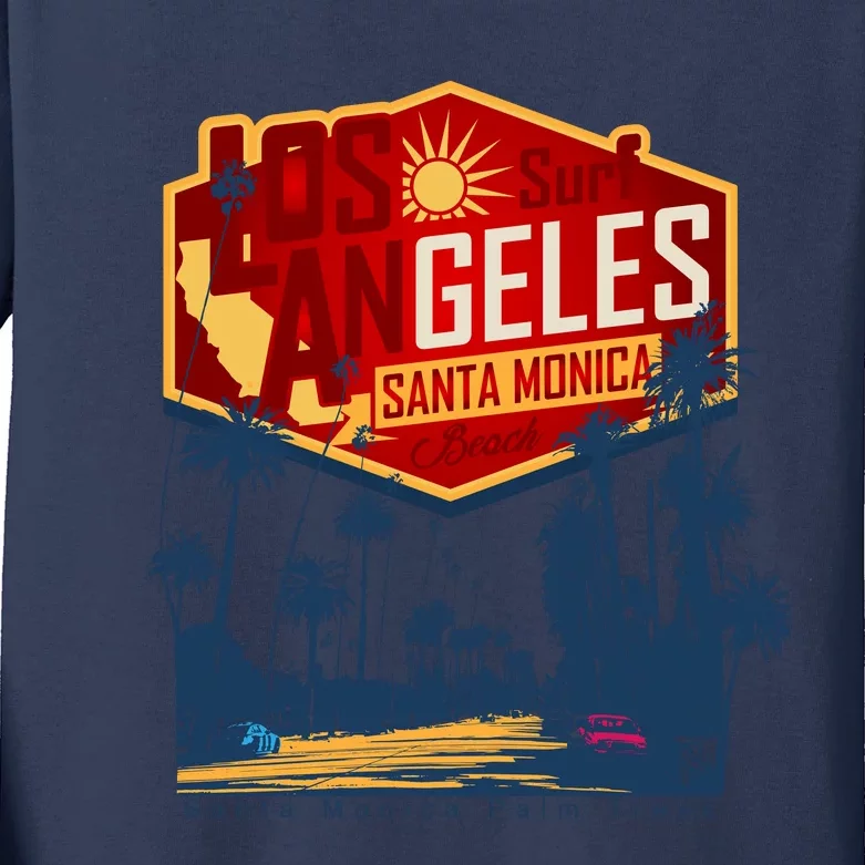 Santa Monica LA Los Angeles Retro Surf Beach Kids Long Sleeve Shirt