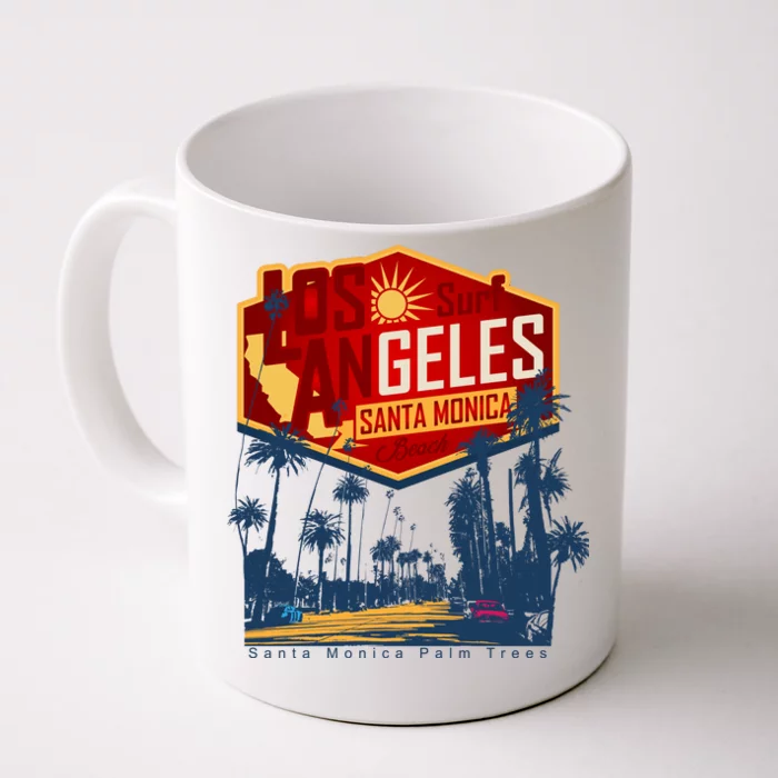 Santa Monica LA Los Angeles Retro Surf Beach Front & Back Coffee Mug