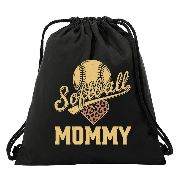 Softball Mommy Leopard Heart Softball Ball Drawstring Bag