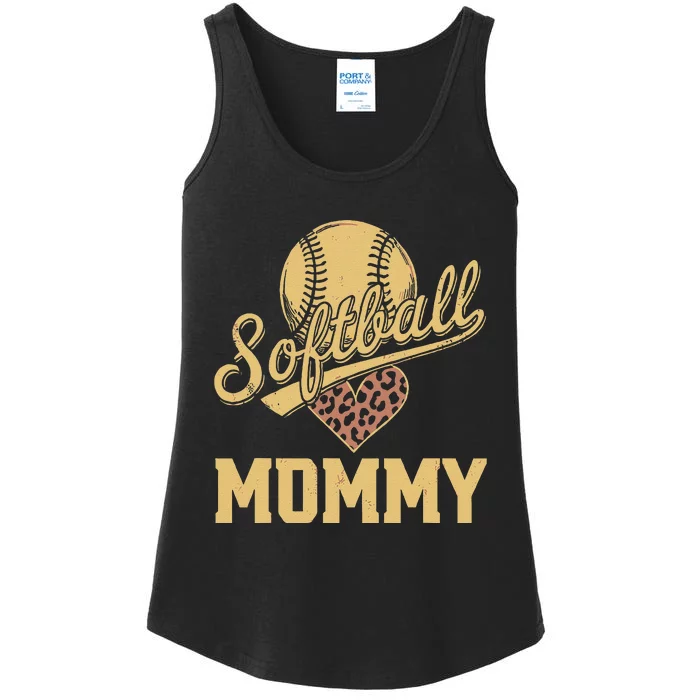 Softball Mommy Leopard Heart Softball Ball Ladies Essential Tank