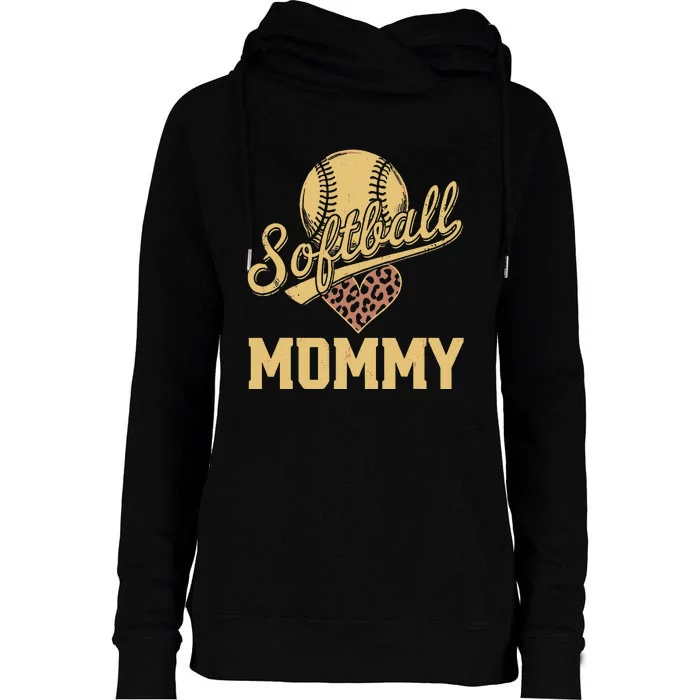 Softball Mommy Leopard Heart Softball Ball Womens Funnel Neck Pullover Hood