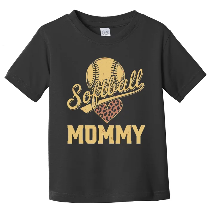 Softball Mommy Leopard Heart Softball Ball Toddler T-Shirt