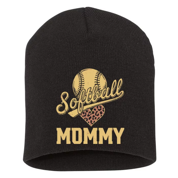 Softball Mommy Leopard Heart Softball Ball Short Acrylic Beanie