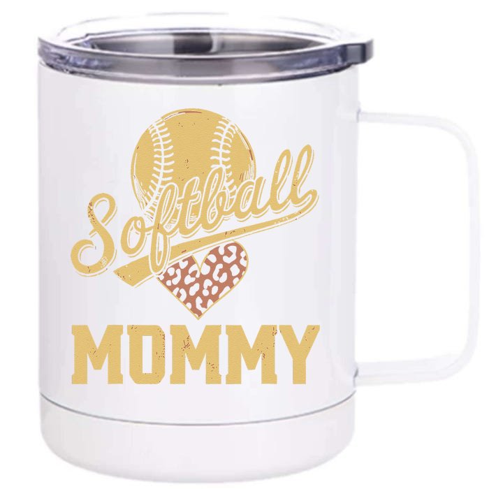 Softball Mommy Leopard Heart Softball Ball Front & Back 12oz Stainless Steel Tumbler Cup