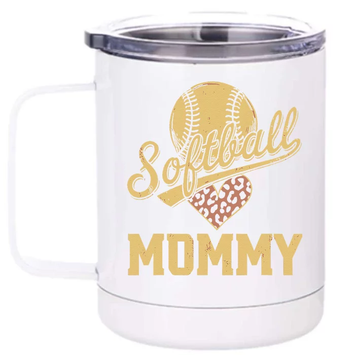 Softball Mommy Leopard Heart Softball Ball Front & Back 12oz Stainless Steel Tumbler Cup