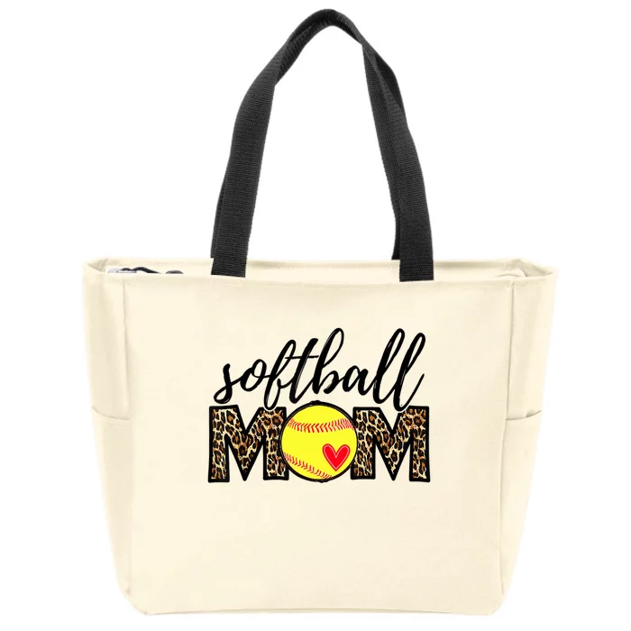 Softball Mom Leopard Funny Baseball Mom Mother's Day Zip Tote Bag