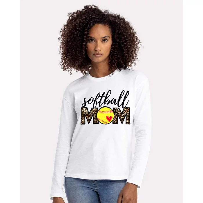 Softball Mom Leopard Funny Baseball Mom Mother's Day Womens Cotton Relaxed Long Sleeve T-Shirt