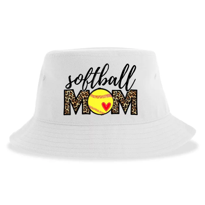 Softball Mom Leopard Funny Baseball Mom Mother's Day Sustainable Bucket Hat