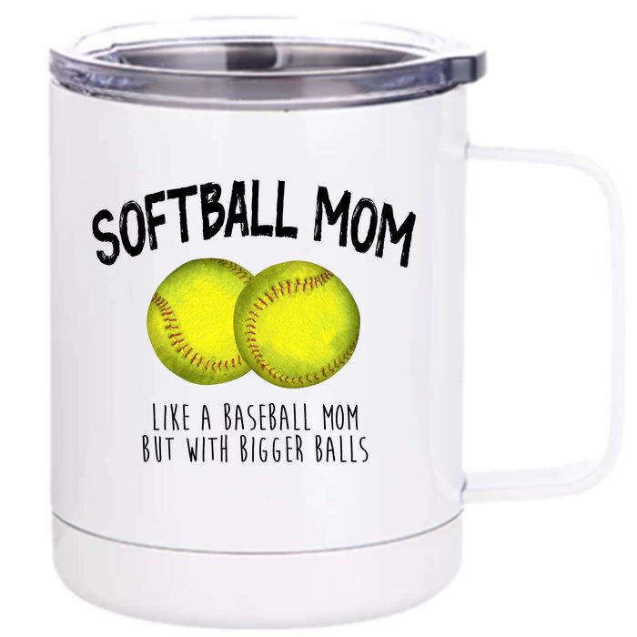 Softball Mom Like A Baseball Mom With Bigger Balls Funny Front & Back 12oz Stainless Steel Tumbler Cup