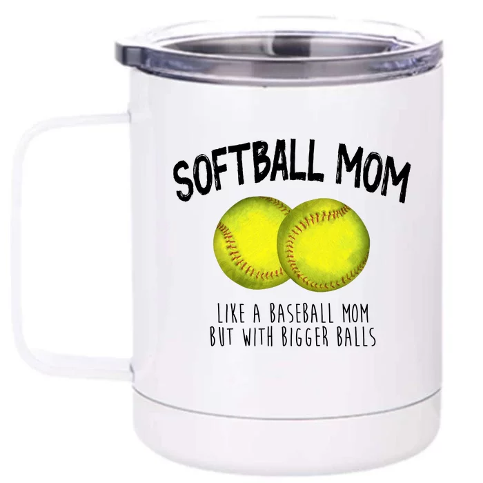 Softball Mom Like A Baseball Mom With Bigger Balls Funny Front & Back 12oz Stainless Steel Tumbler Cup