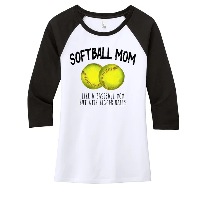 Softball Mom Like A Baseball Mom With Bigger Balls Funny Women's Tri-Blend 3/4-Sleeve Raglan Shirt